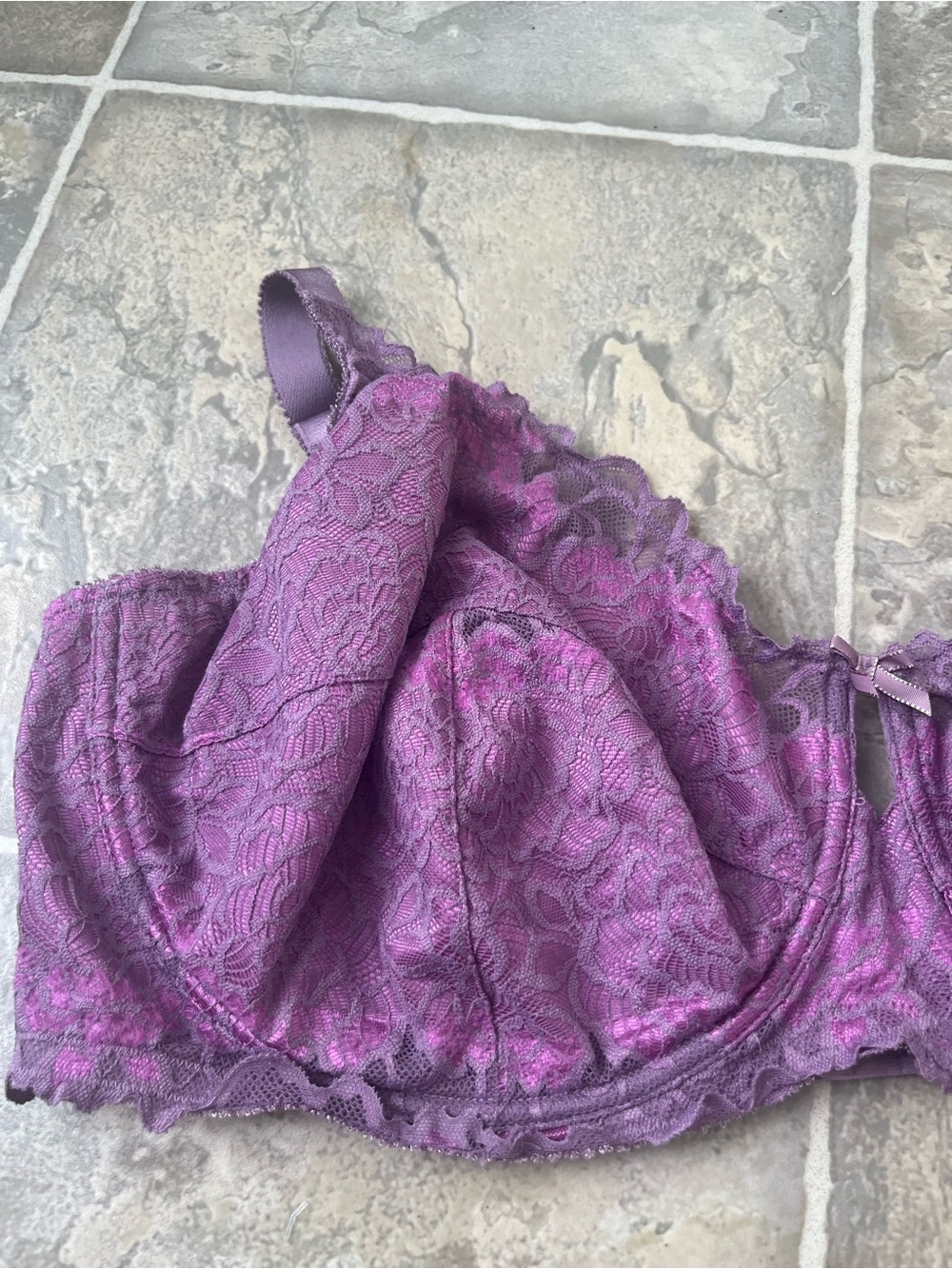 Déesse 46G Purple Lace Unlined Underwire Plunge Bra - Picture 14 of 14